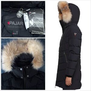 Pajar NWT Women's Black Down winter Coat with Fur Trim Sz M detachable hood